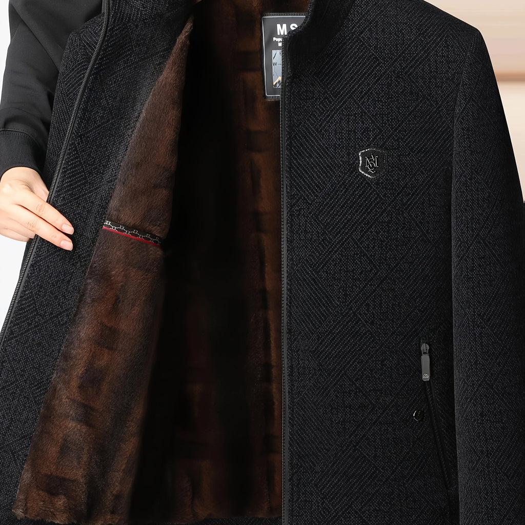 Veste longue, à col montant, noir, coloris noir