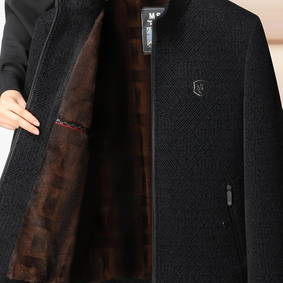 Veste longue, à col montant, noir, coloris noir