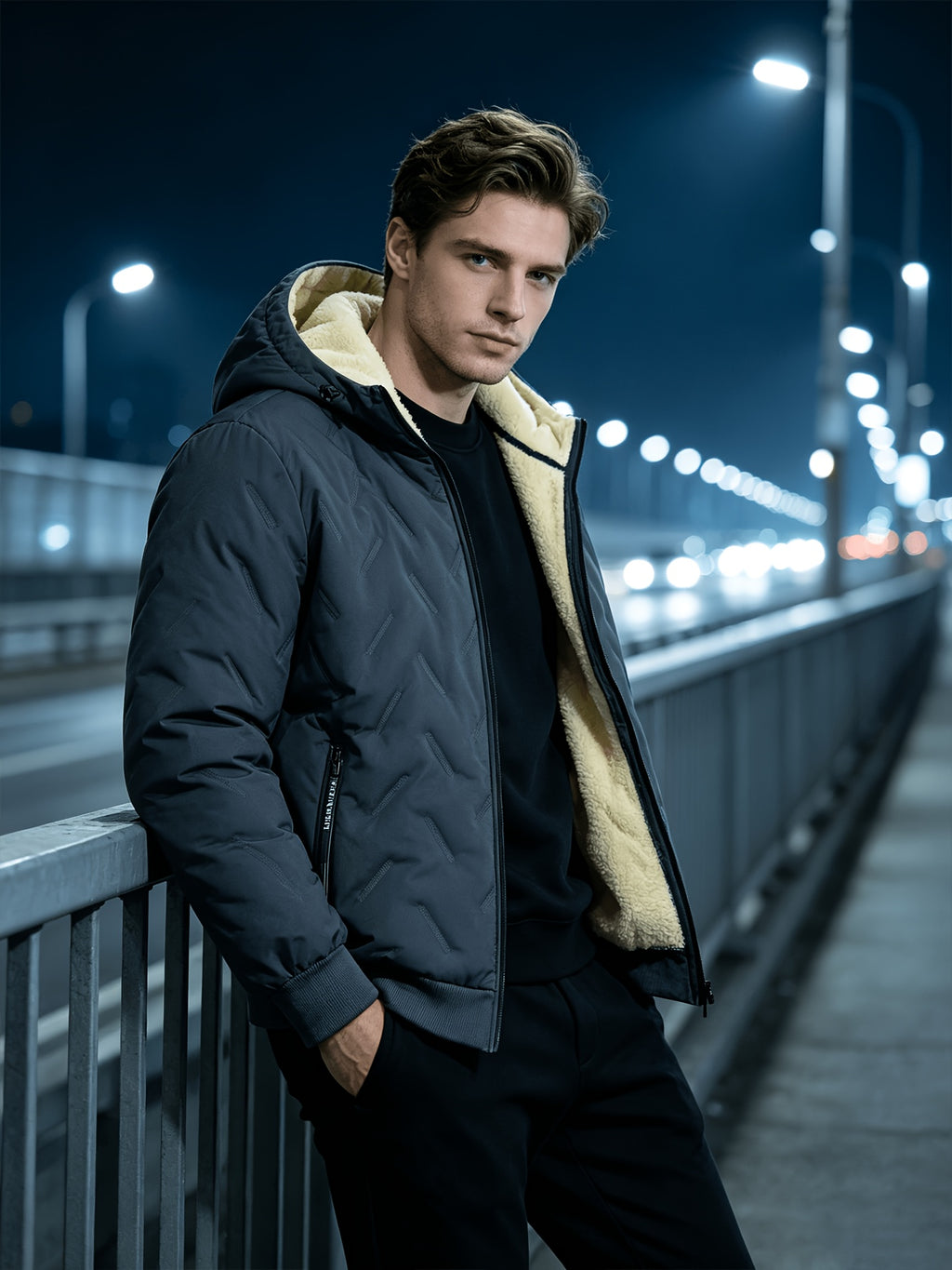 Veste matelassée pour homme, polaire, à capuche, gris