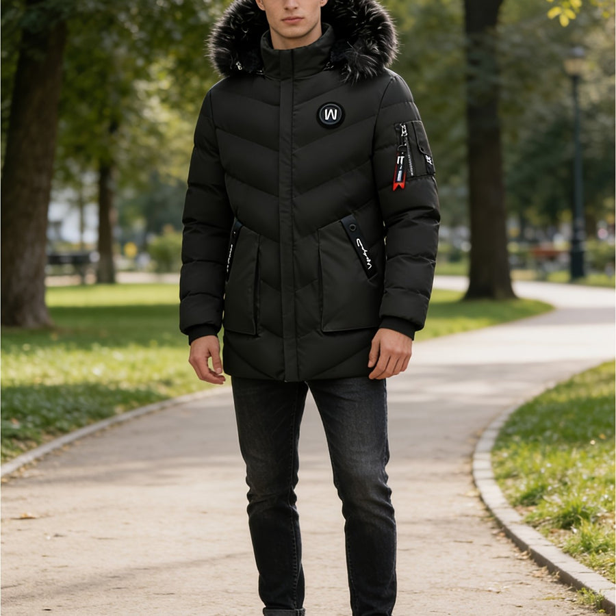 Veste matelassée, capuche amovible, bleu marine, coloris vert olive