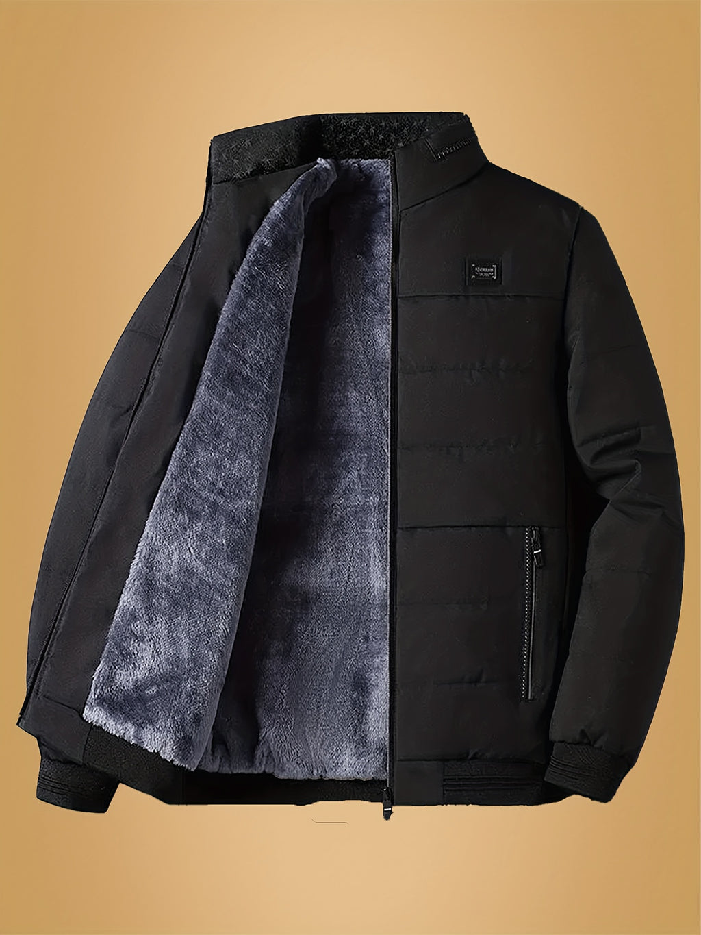 Manteau pour homme, à col montant, noir