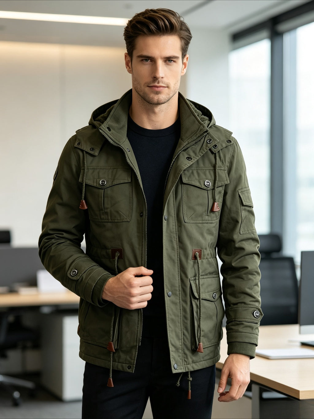 Veste pour homme, à revers, noir