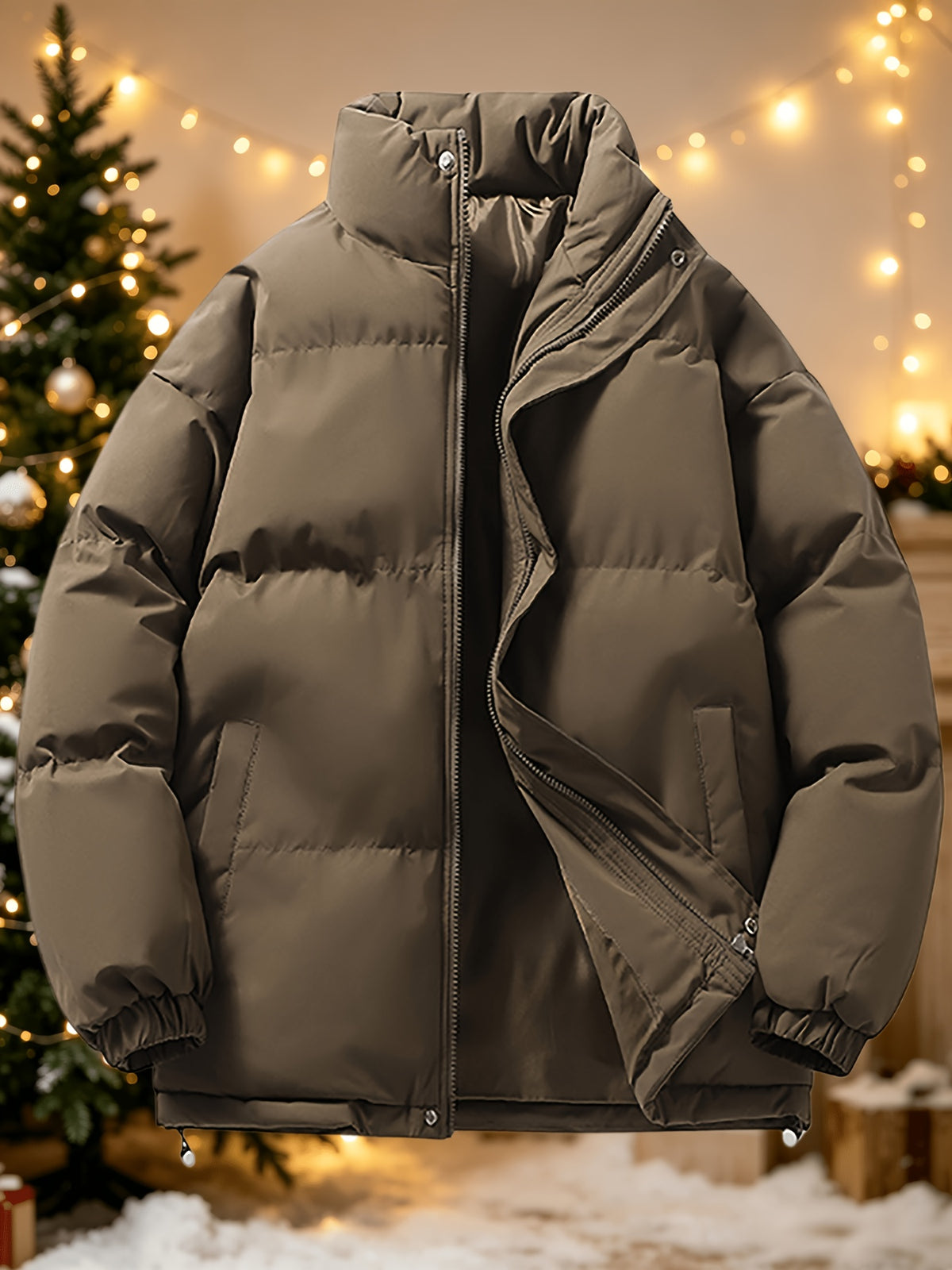 Manteau matelassé pour homme, à col montant, vert clair