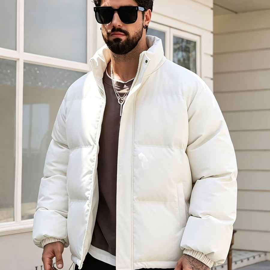 Manteau matelassé, à col montant, bourgogne, coloris blanc