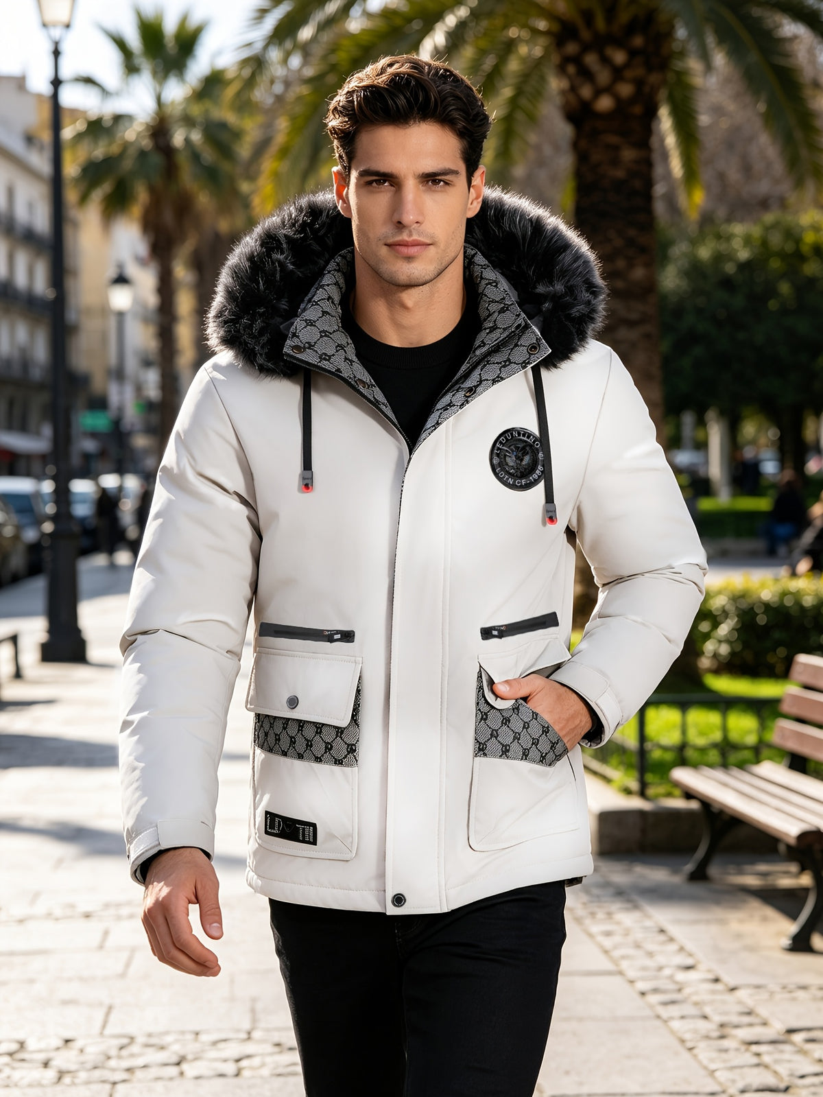 Manteau pour homme, à capuche, blanc