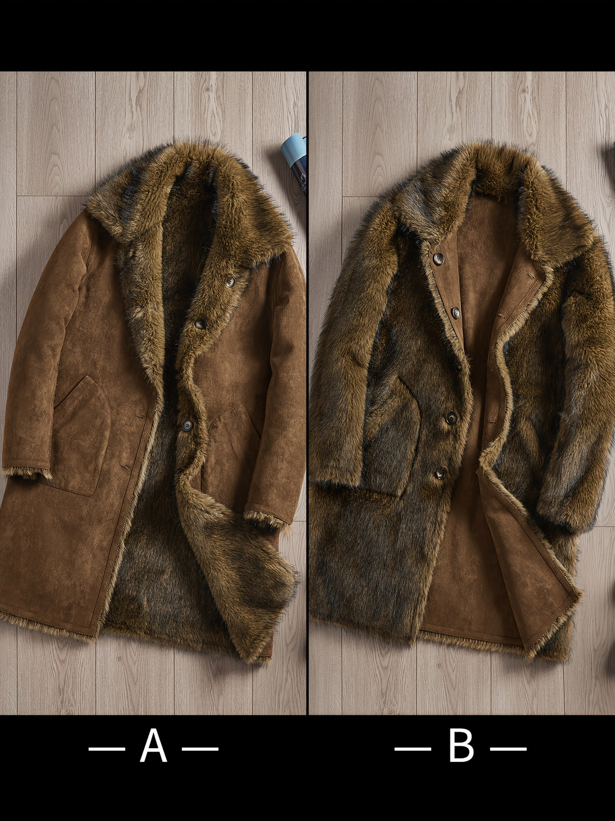 Manteau en fausse fourrure long pour homme, à revers
