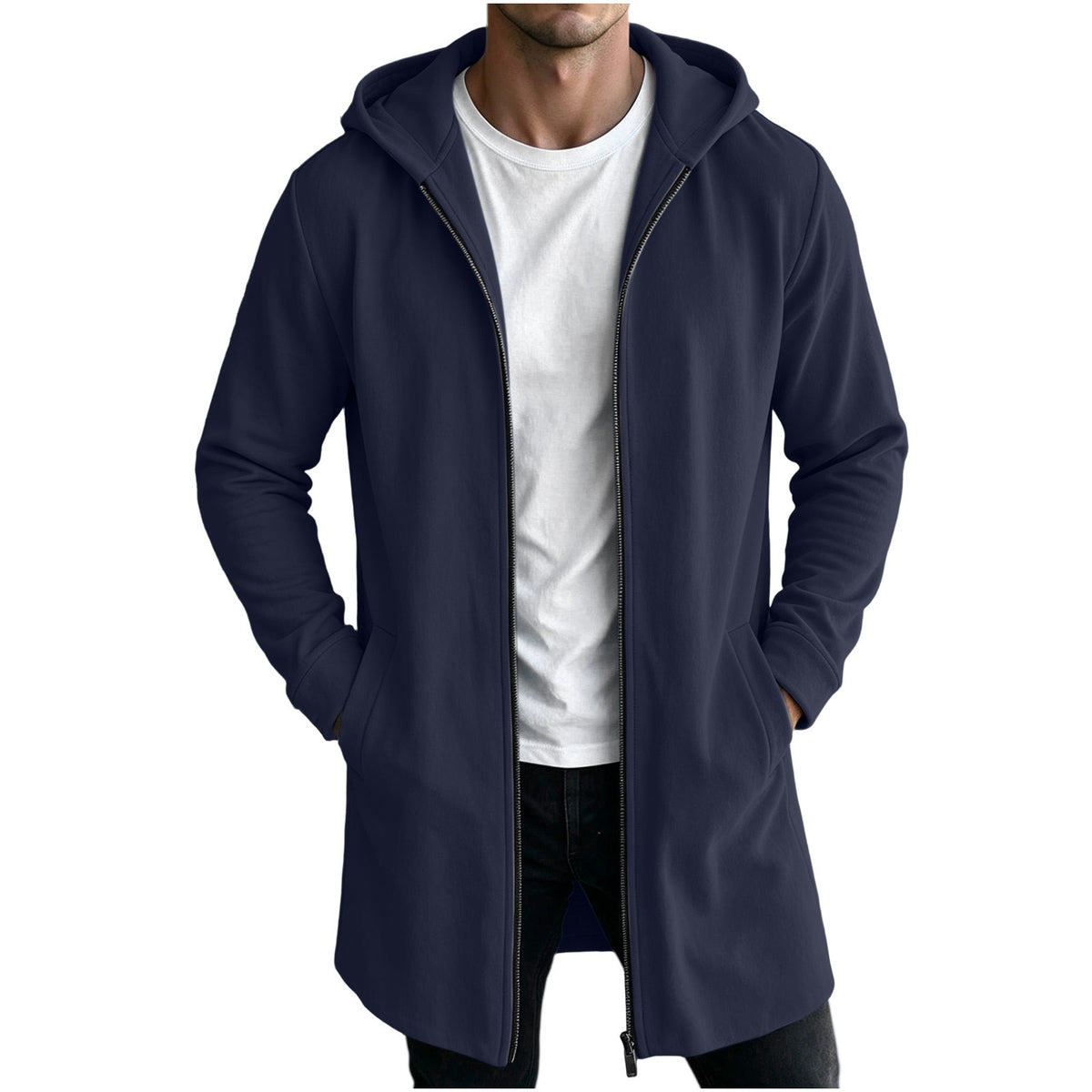 Veste long pour homme, à capuche, kaki