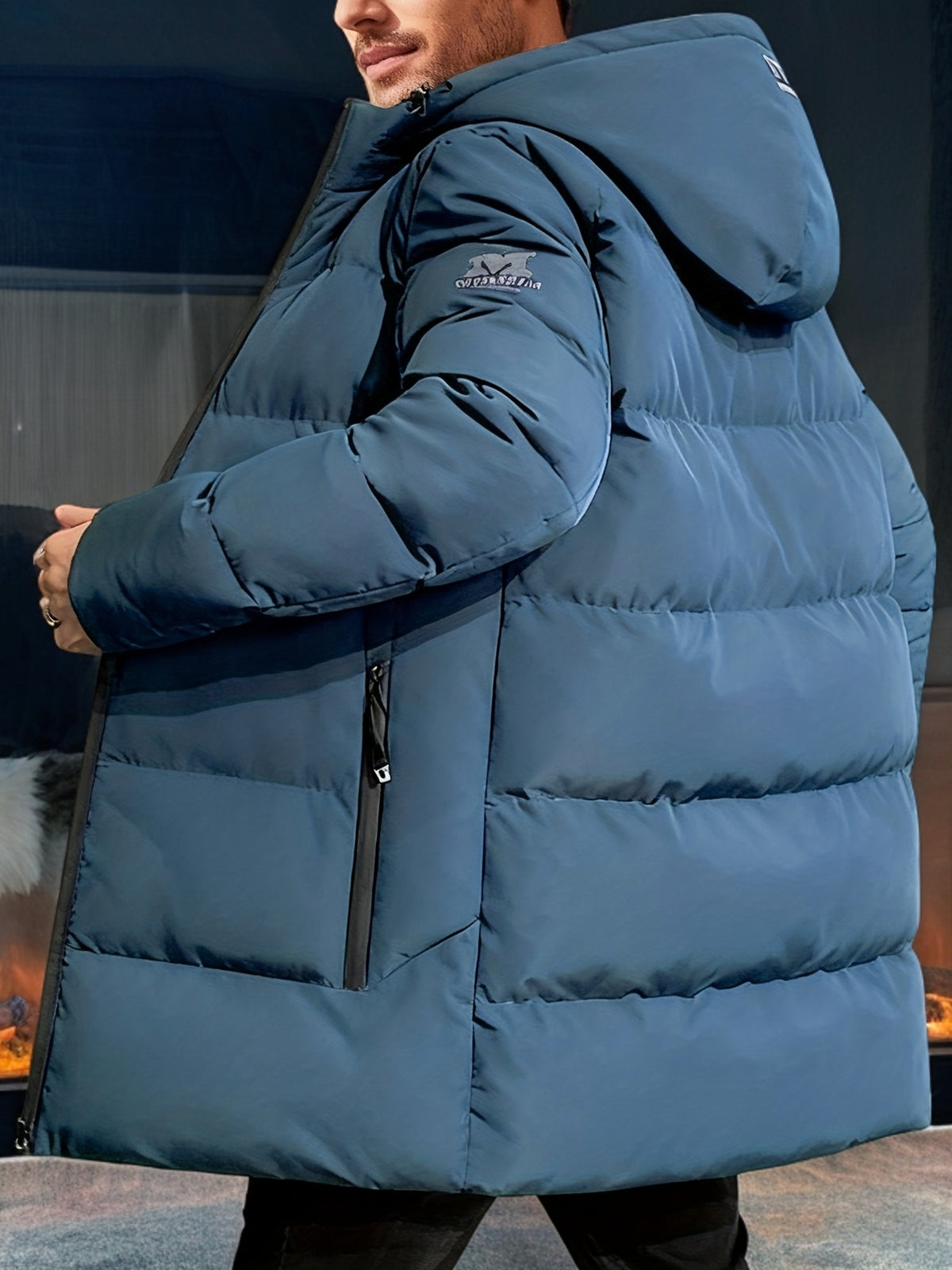 Manteau pour homme, à capuche, bleu