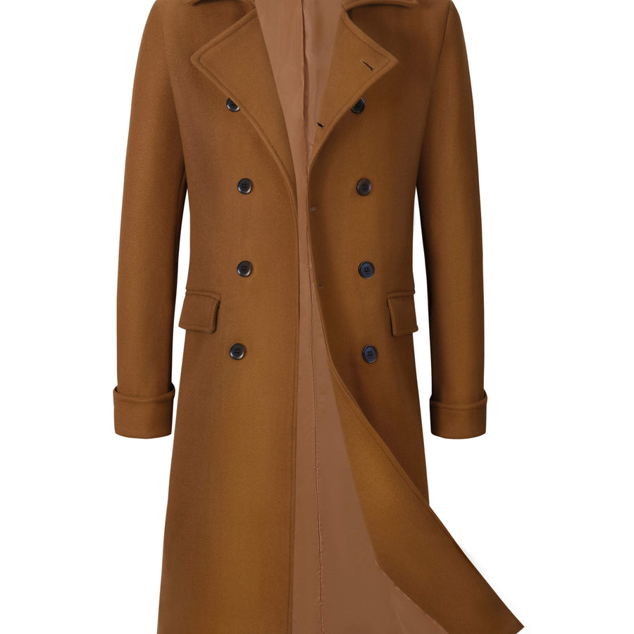 Trench long, tweed, à revers, coloris marron clair