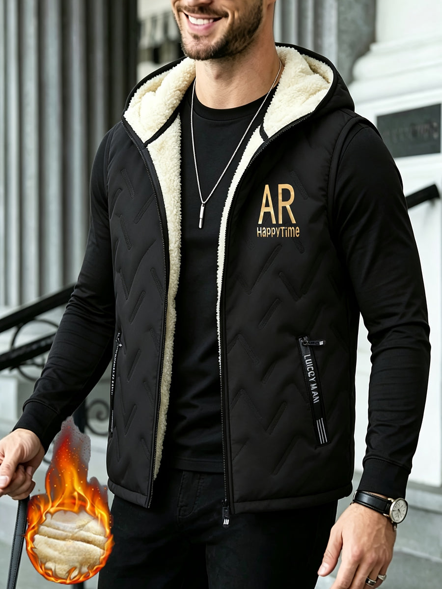 Gilet épais sans manches à capuche doublé, tendance automne/hiver, vêtement d'extérieur chaud, cardigan à capuche zippé à la mode et polyvalent, pour l'extérieur et la randonnée, la course et le fitness, les voyages et le sport, cade, détail du vêtement