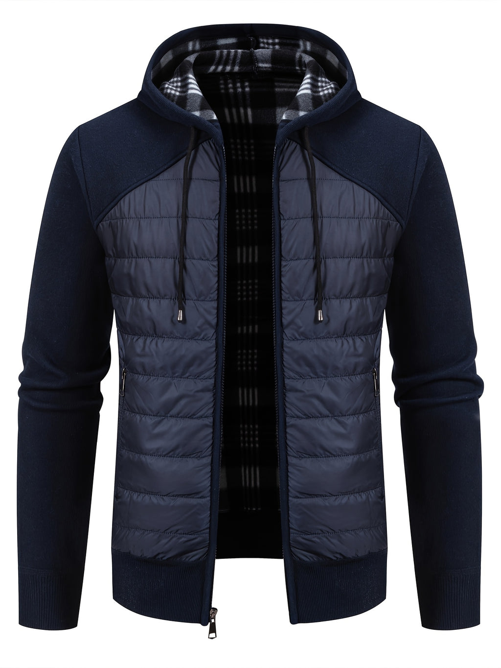 Manteau matelassé long pour homme, patchwork, à capuche
