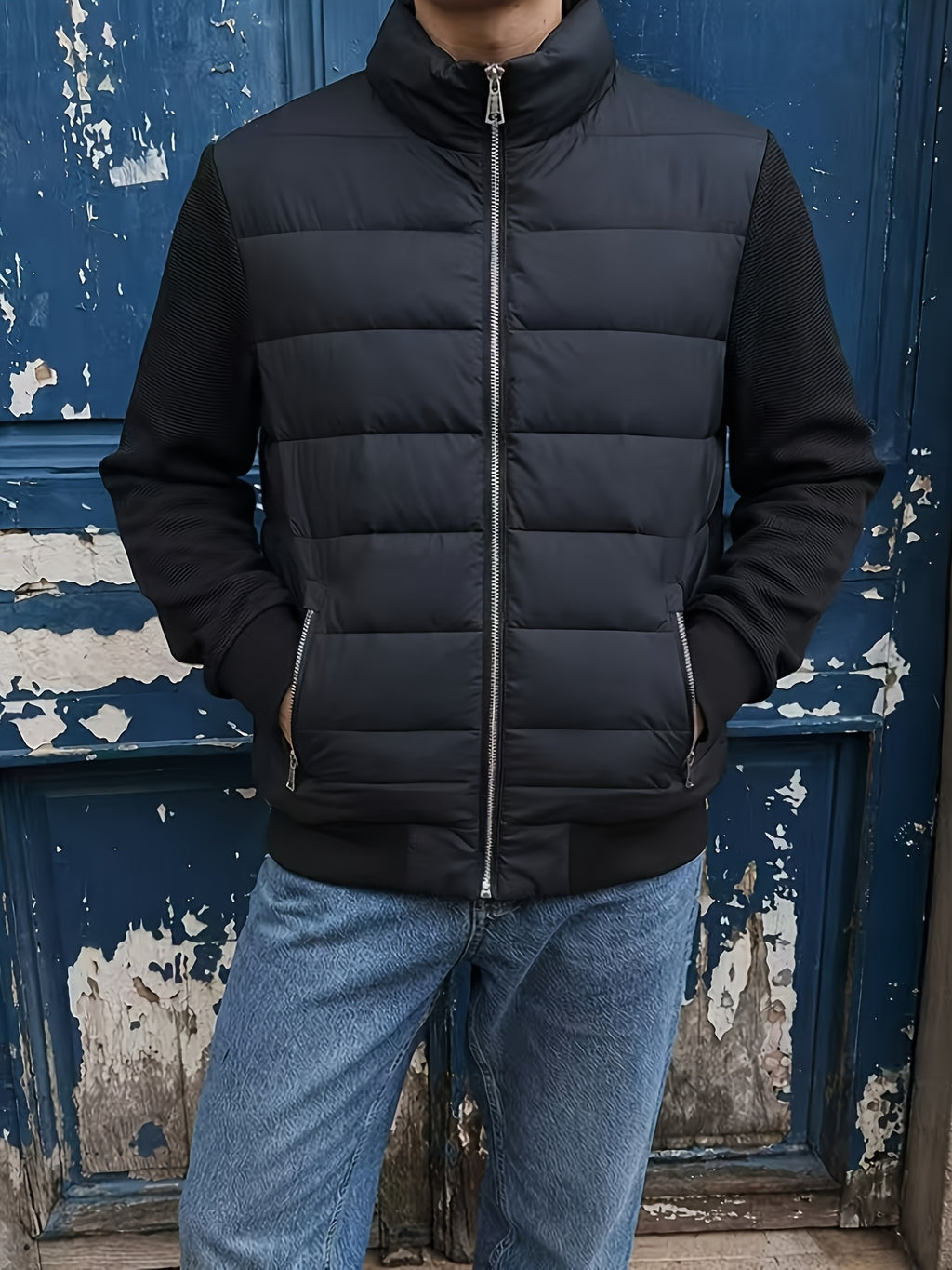 Manteau matelassé pour homme, à col montant
