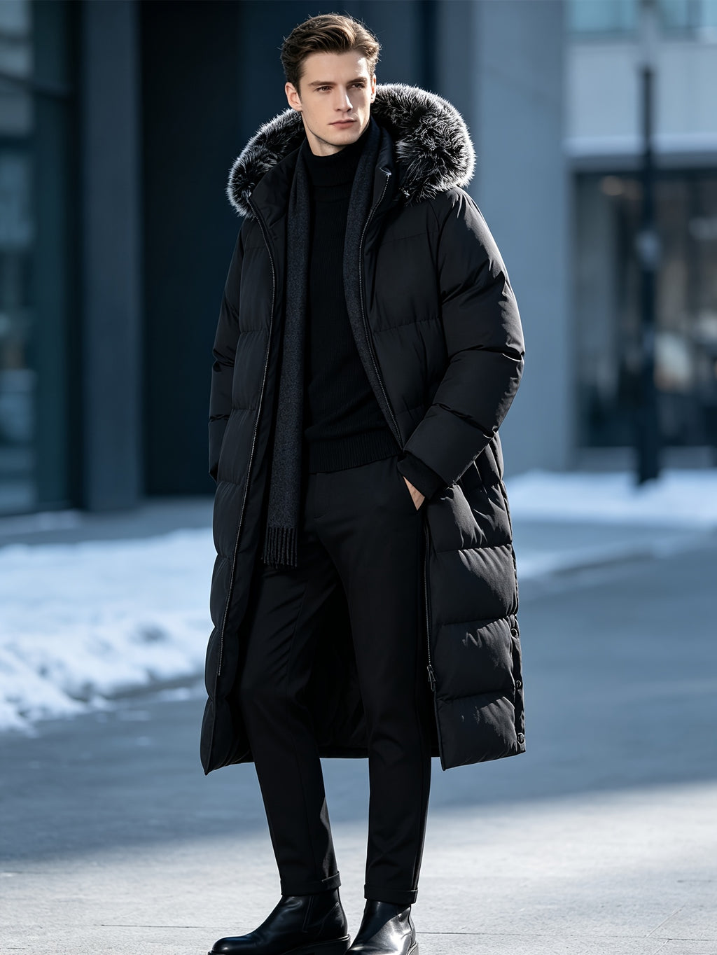 Veste en fausse fourrure pour homme, à capuche, vert fougère