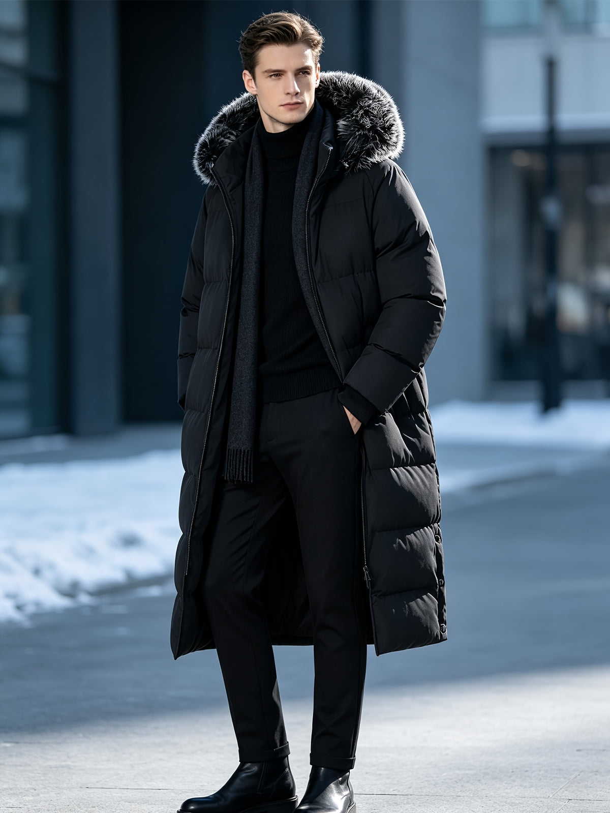 Veste en fausse fourrure pour homme, à capuche, vert fougère