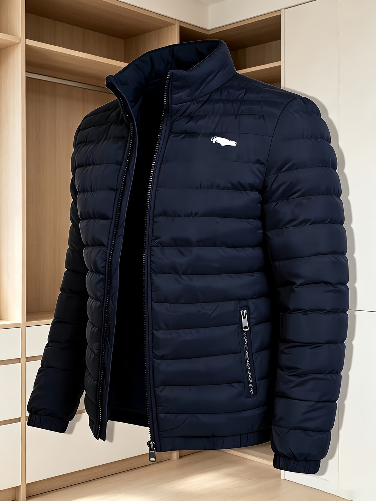 Manteau matelassé pour homme, à col montant, bleu ciel