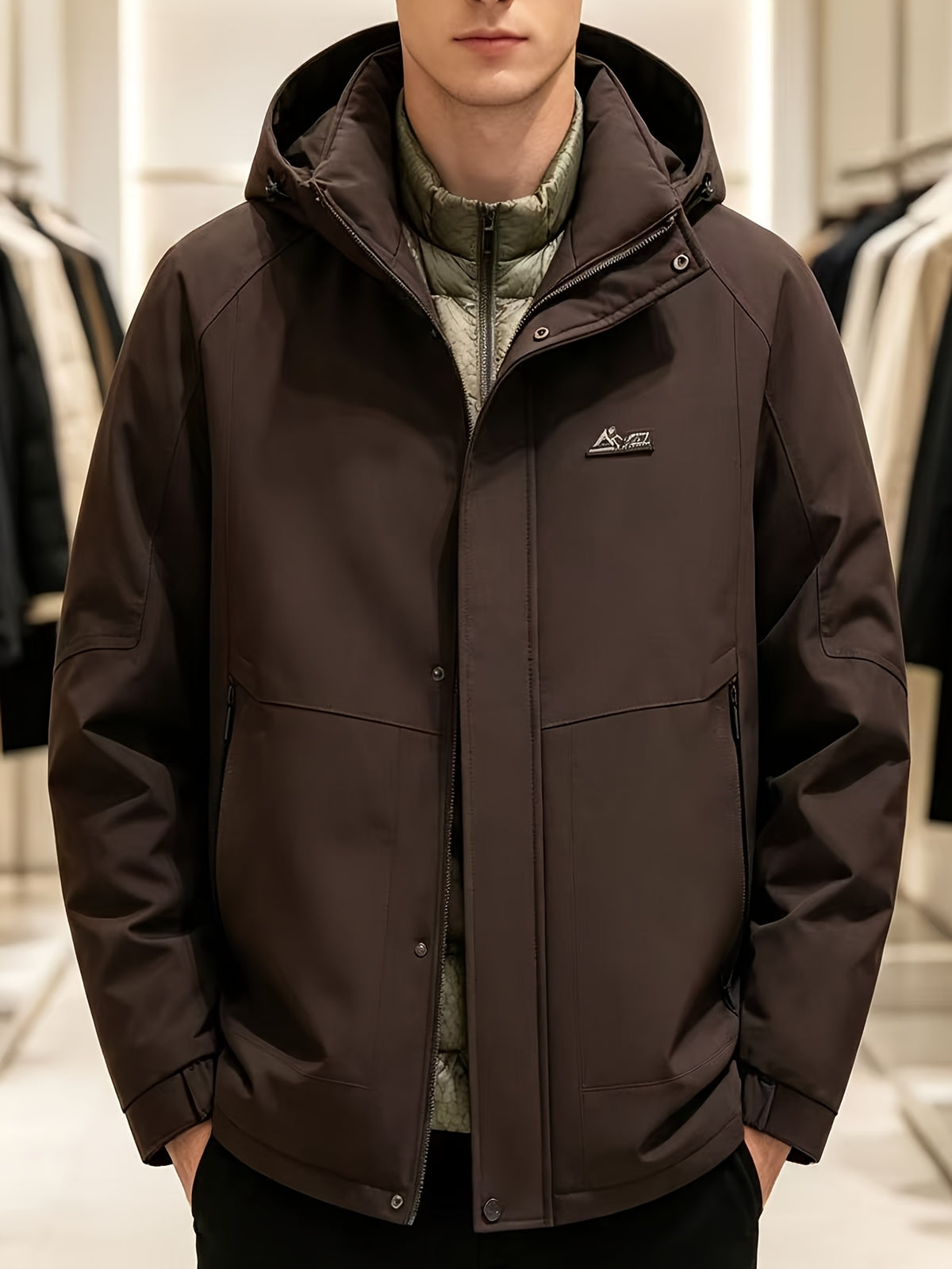 Manteau long pour homme, à capuche, café