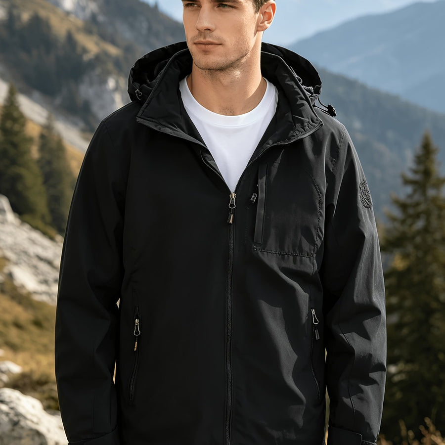 Veste longue, coupe-vent, à capuche, bleu marine, coloris noir