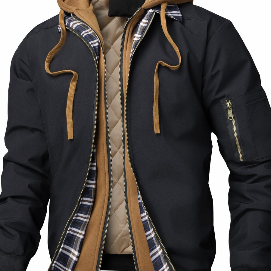 Veste, à capuche, conventionnel, coloris noir, détail