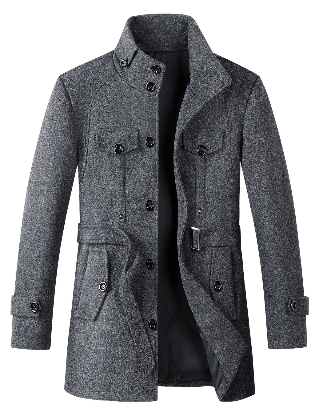 Veste long pour homme, à col montant, gris