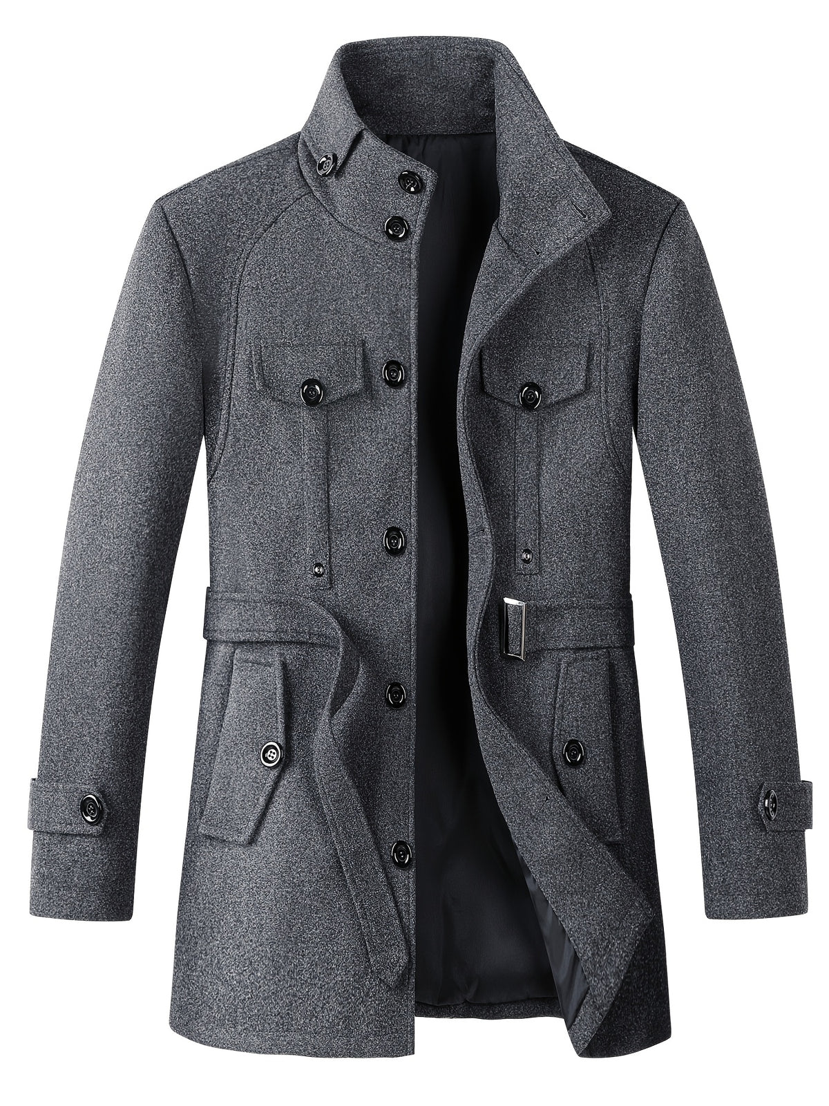Veste long pour homme, à col montant, gris