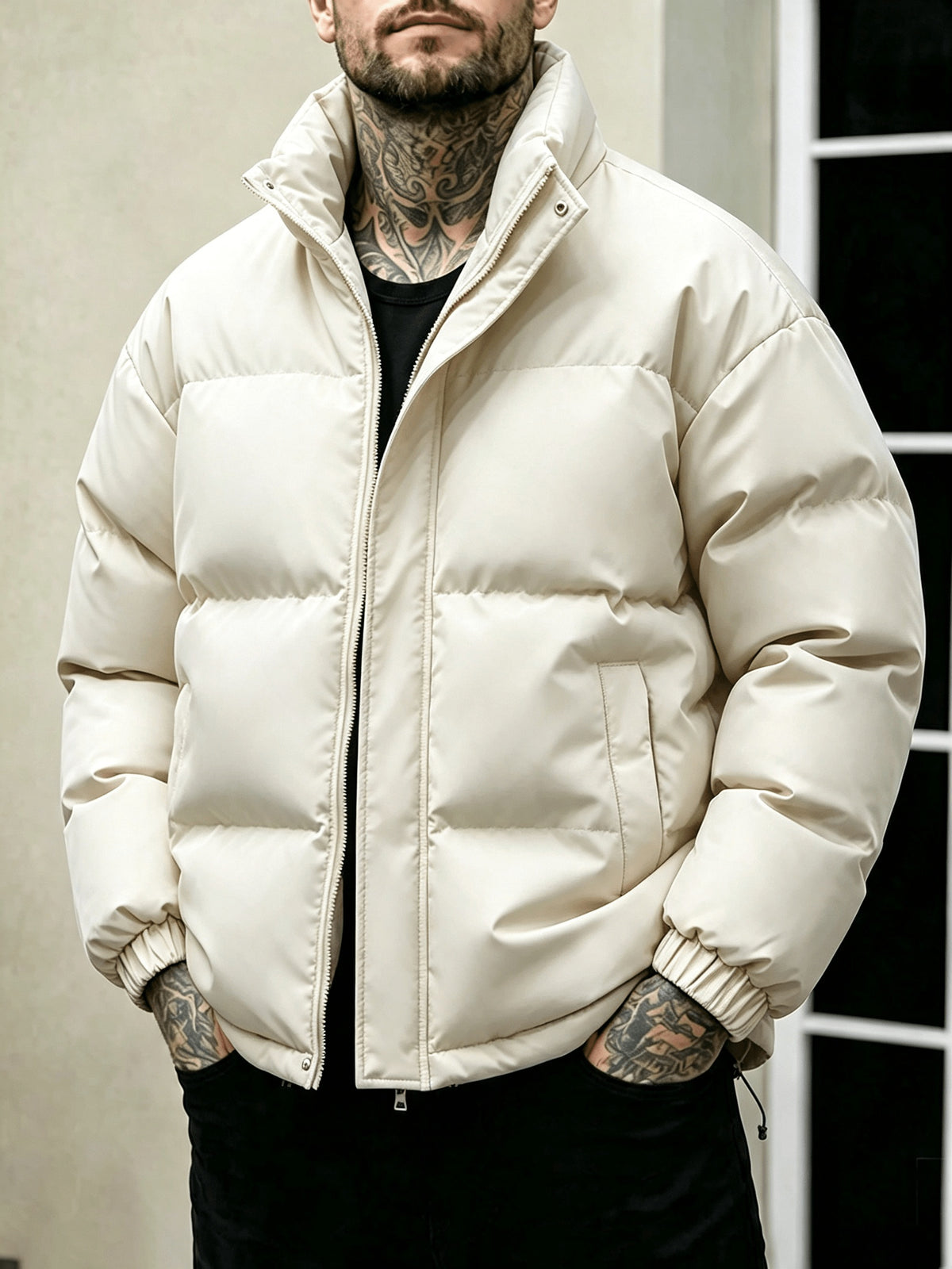Veste pour homme, à col montant, blanc