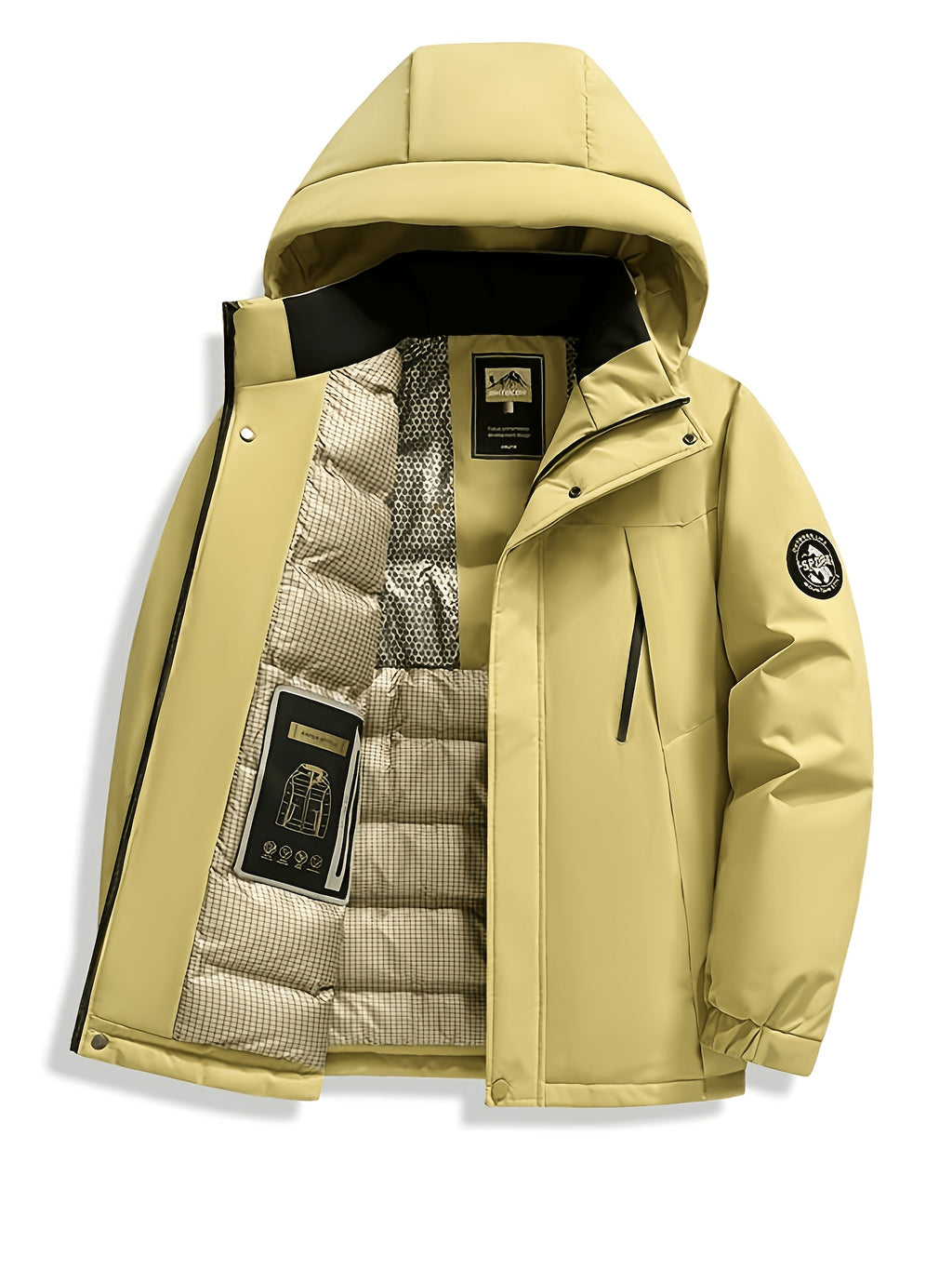 Manteau matelassé pour homme, à capuche, jaune