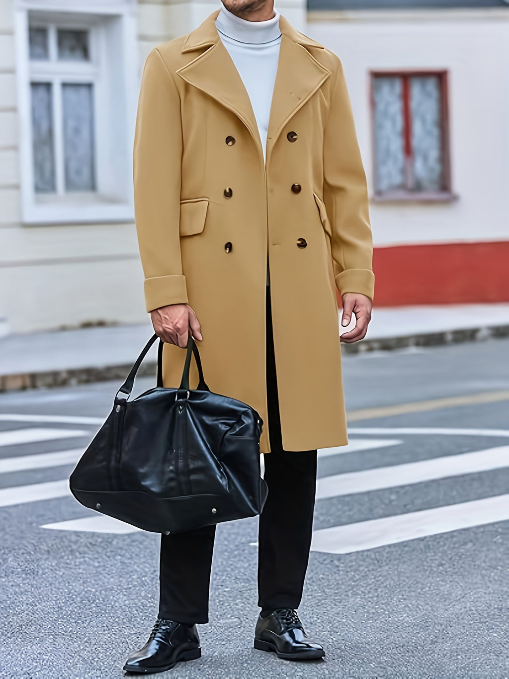 Manteau pour homme, à revers, brun jaunâtre