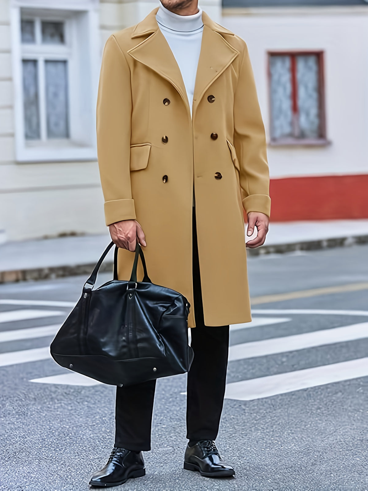 Manteau pour homme, à revers, brun jaunâtre