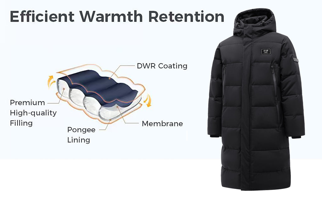 Veste matelassée long pour homme, à capuche