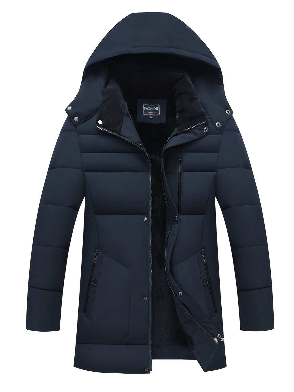 Veste long pour homme, polaire, à capuche, noir