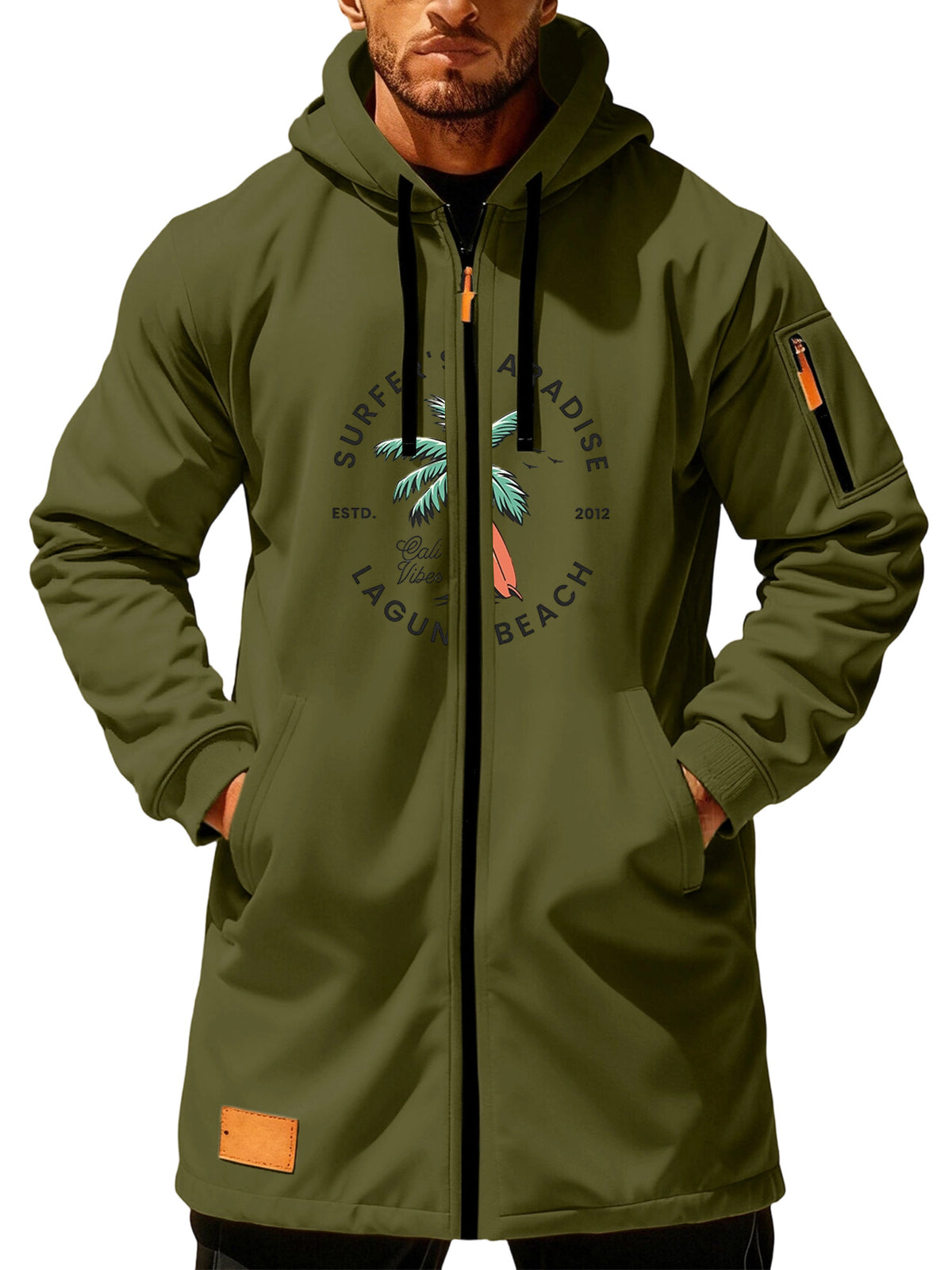 Manteau pour homme, à capuche, kaki