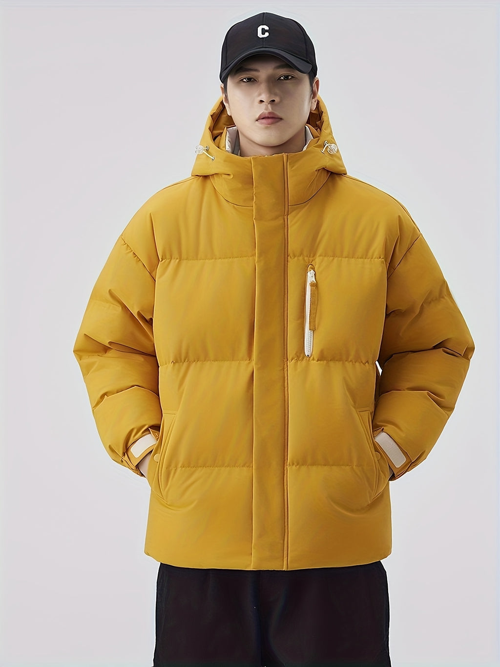 Manteau matelassé pour homme, à capuche, épi de blé jaune