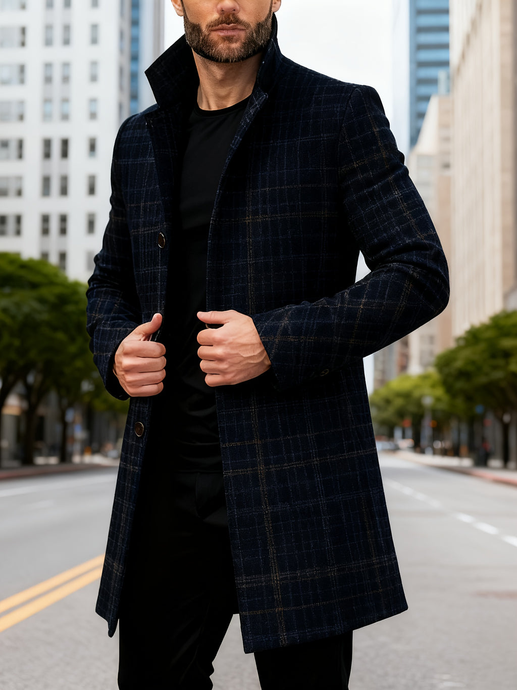 Manteau pour homme, à carreaux, à revers