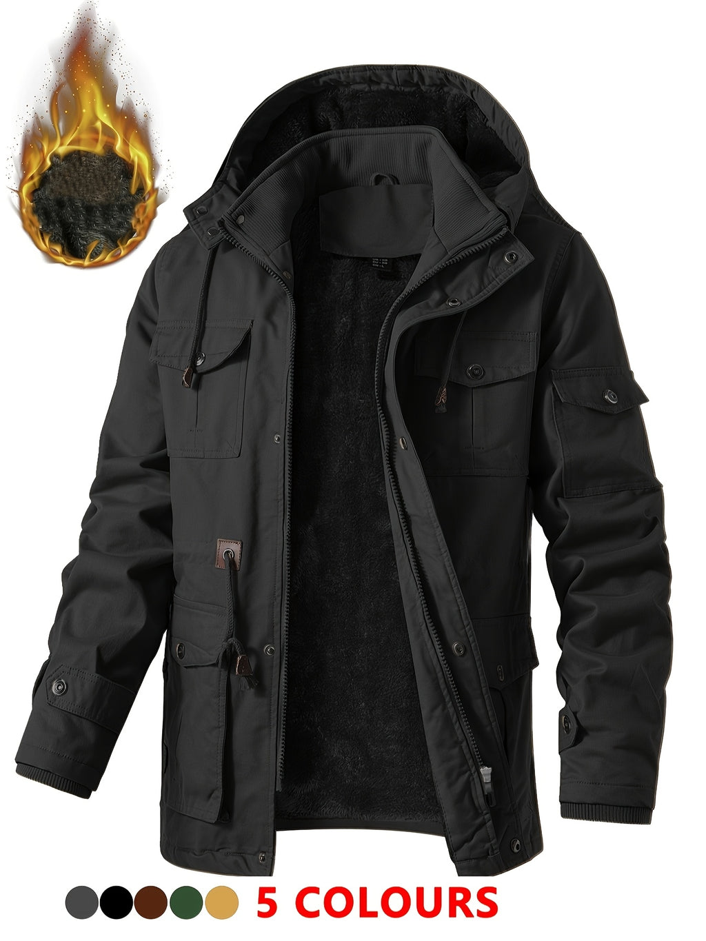 Veste mi-long pour homme, capuche amovible