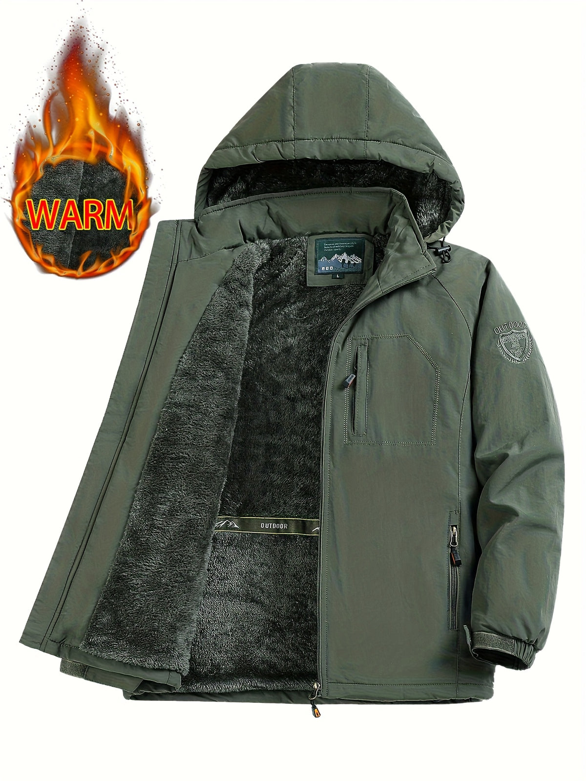 Veste pour homme, coupe-vent, à capuche, vert foncé