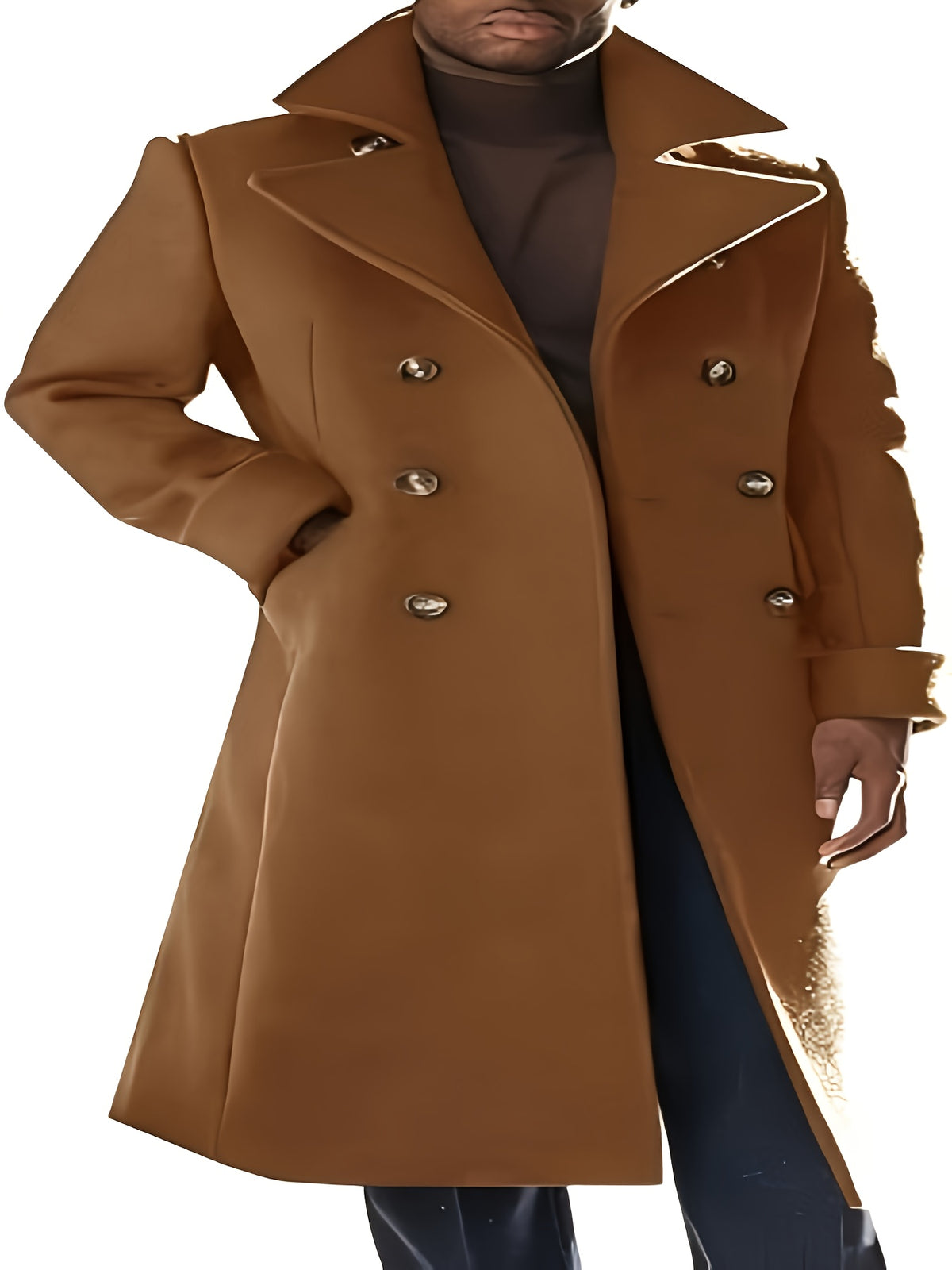 Manteau pour homme, à revers, brun jaunâtre