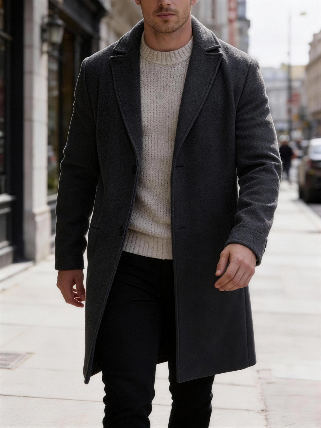 Manteau pour homme, à revers, gris clair