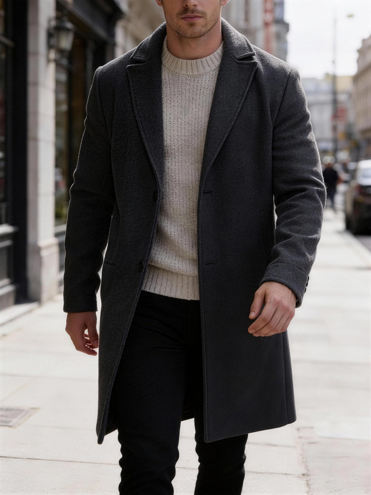 Manteau pour homme, à revers, gris clair