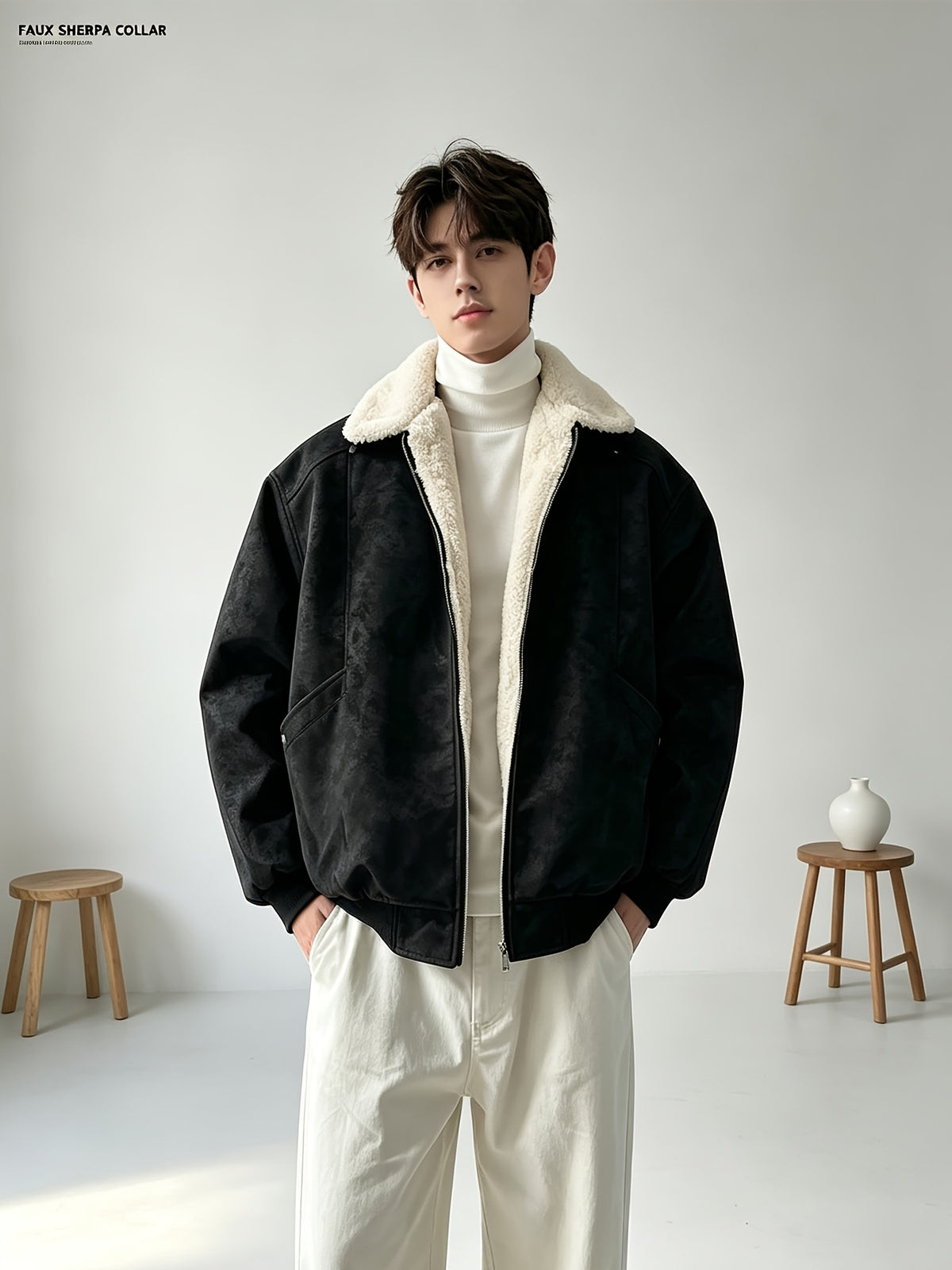 Veste matelassée pour homme, polaire, à revers