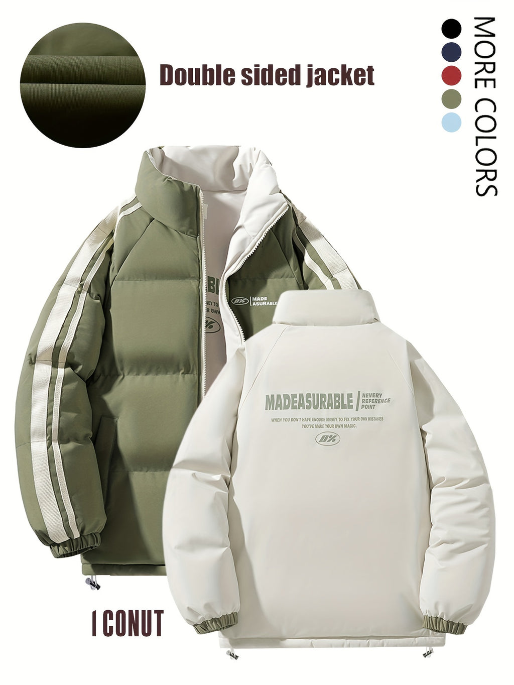 Manteau pour homme, réversible, à col montant