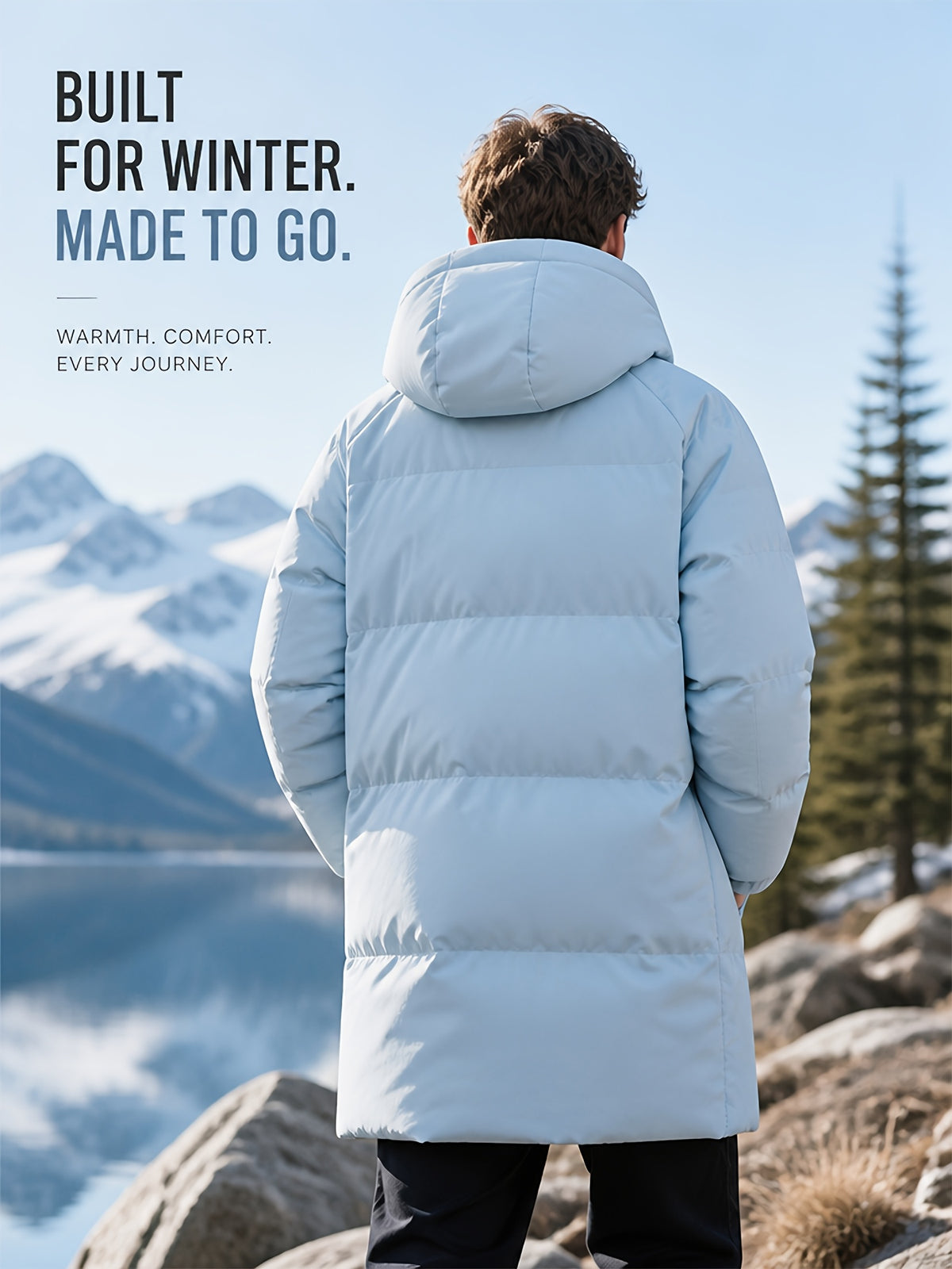 Parka long pour homme, à carreaux, à capuche
