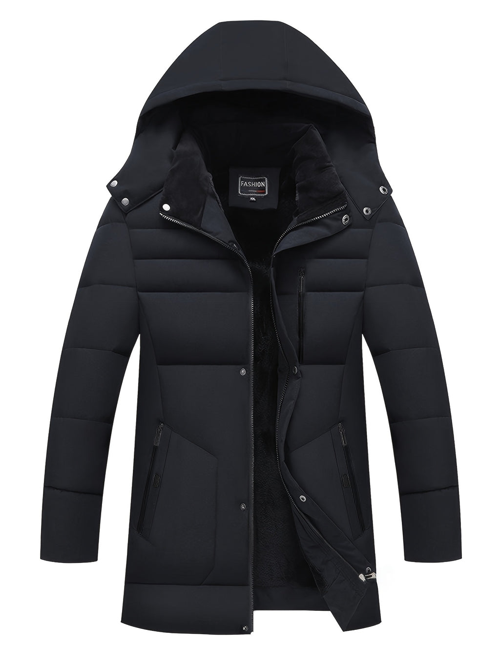 Veste long pour homme, polaire, à capuche, noir