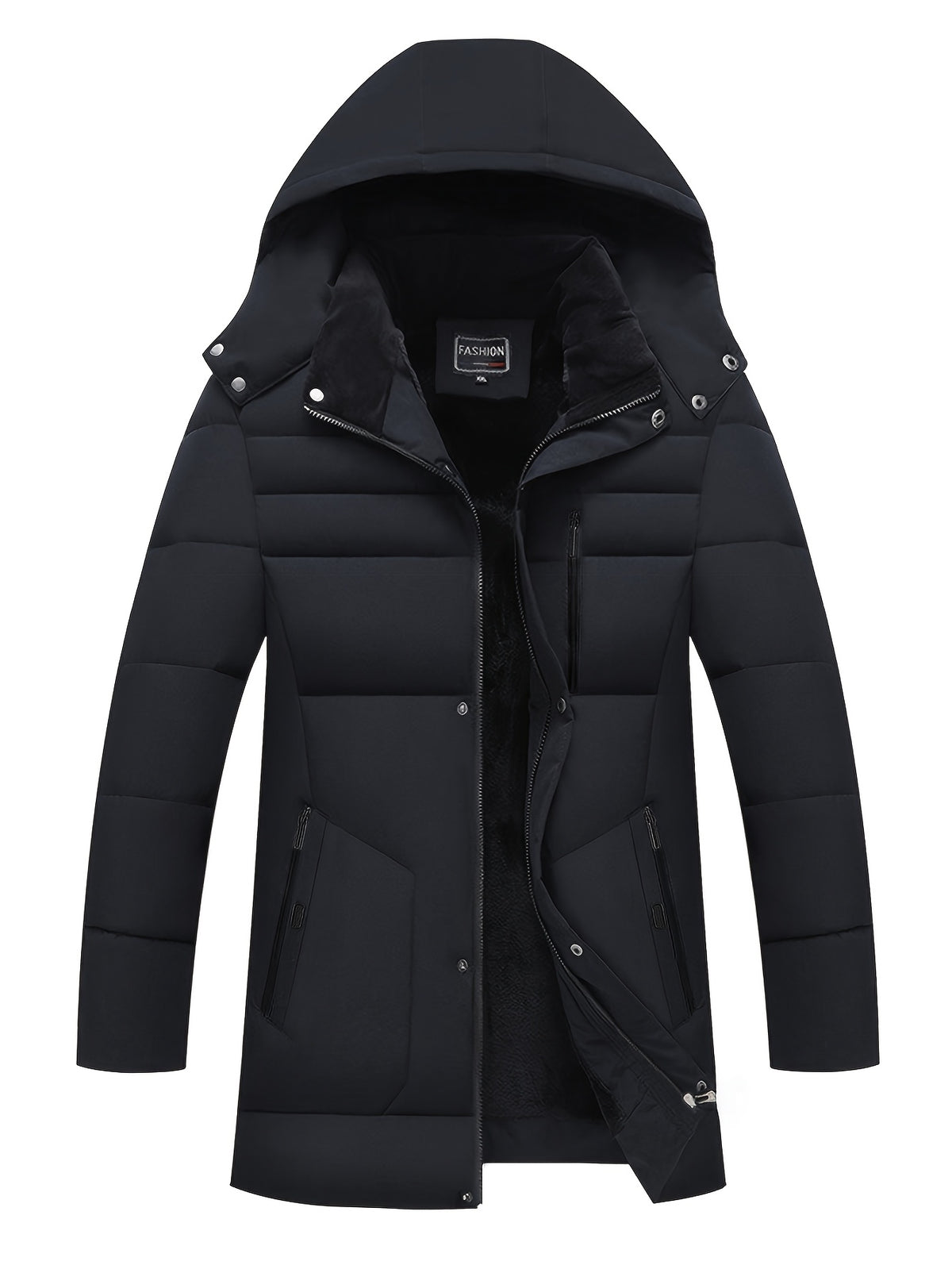 Veste long pour homme, polaire, à capuche, noir