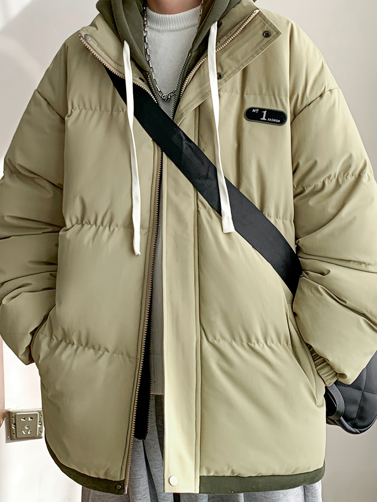 Manteau pour homme, à capuche, kaki foncé