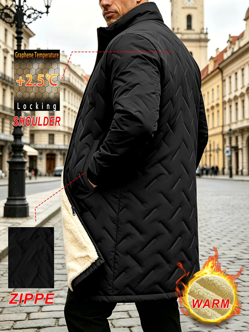 Parka long pour homme, polaire, à col montant
