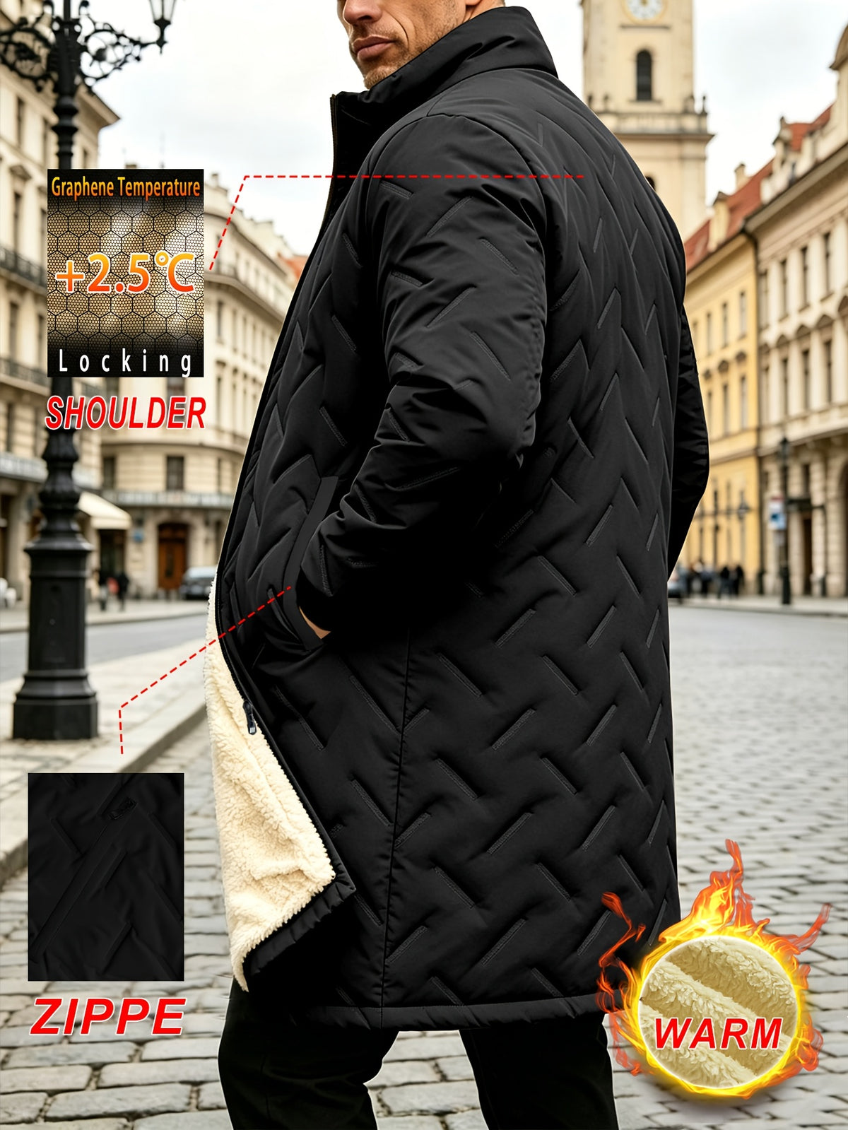 Parka long pour homme, polaire, à col montant