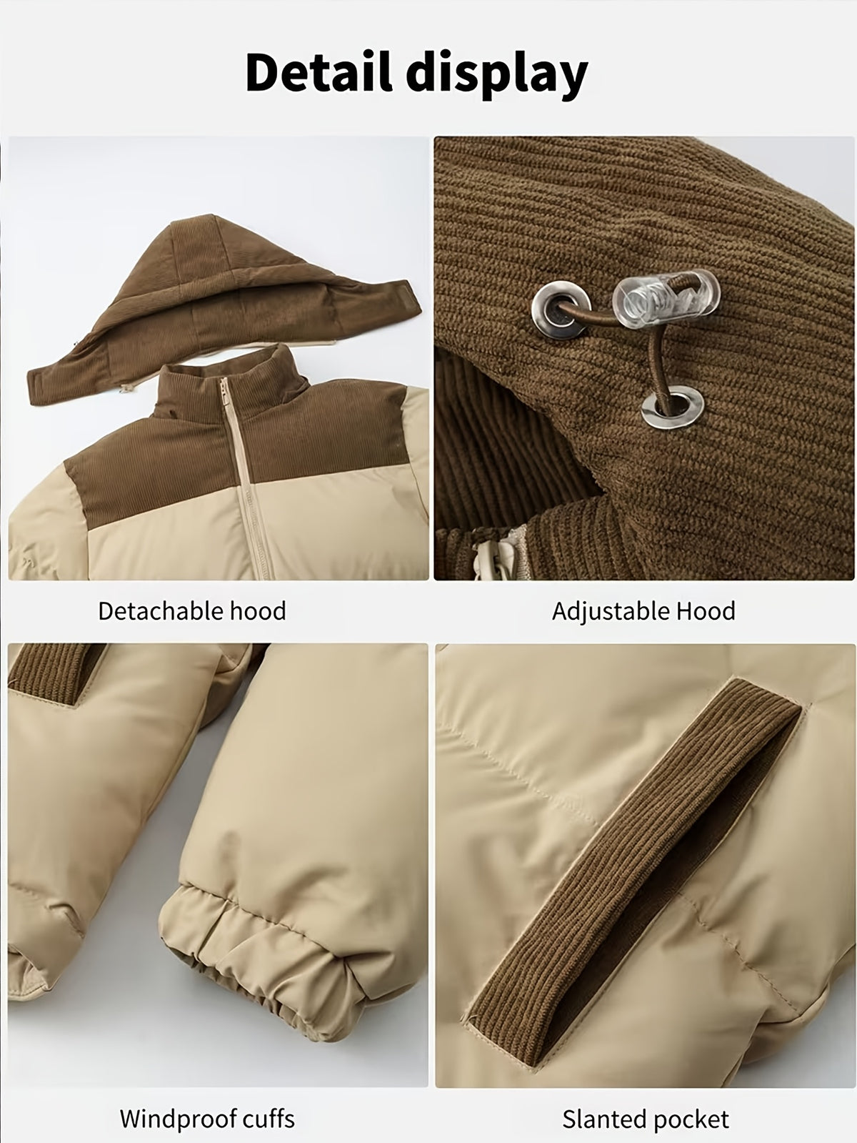 Veste pour homme, coupe-vent, à capuche, kaki