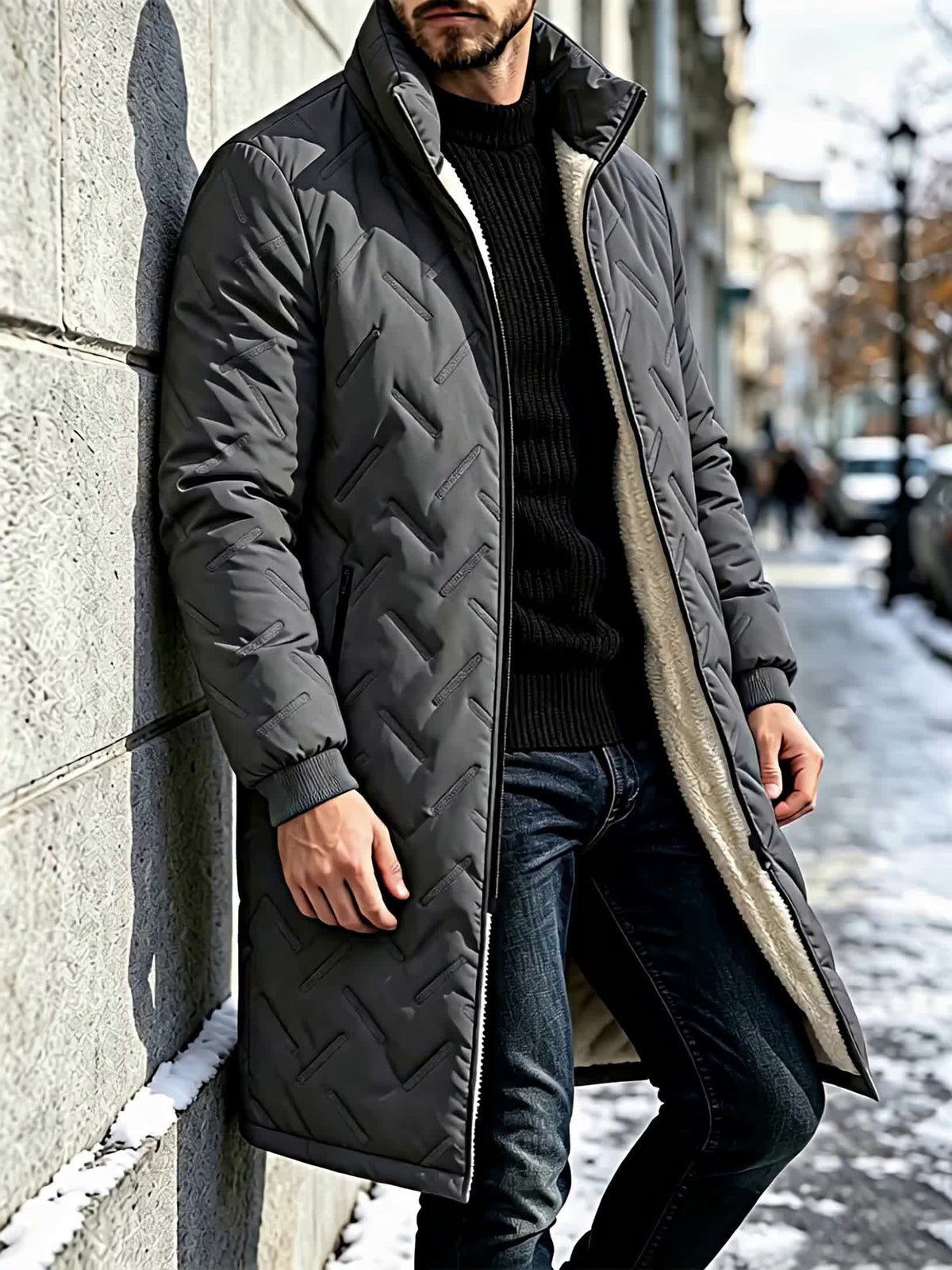 Veste matelassée long pour homme, à col montant