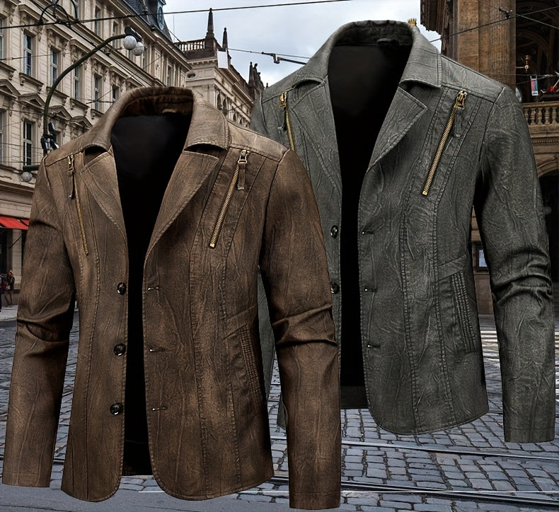 Veste en cuir PU, à revers, marron foncé