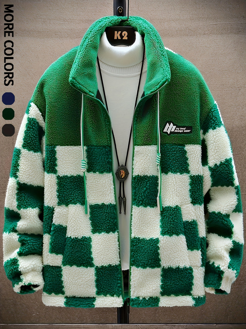 Manteau pour homme, à carreaux, à col montant